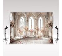 Kate Fondo fotográfico 2,2x1,5m/7x5ft Blanco Rosa Floral Vintage Beige Piedra arqueada Ventana Iglesia Salón de Bodas Fondo Accesorios Papel Tapiz fotográfico