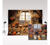 Kate Fondos de fotografía de otoño 2,2x1,5 m/7x5 pies Otoño Alféizar de la Ventana Día de Acción de Gracias Cosecha de Calabaza Hoja de Arce Pajar Fondo Decorativo Retrato de niños Accesorios para