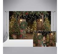 Kate Fondos de Fotografía Navideños 7x5 pies/2.2x1.5 m Árbol de Navidad Brillante Invernal Puerta de Granero de Madera Rústica Fondo para Niños Retrato Familiar Navideño Decorativo para Fiestas