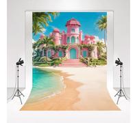 Kate Fotografía Telón de Fondo 2x3m/6.5x10ft Verano Palmera Castillo Rosa Playa Fondo Niños Cumpleaños Retrato Foto Estudio Photocall