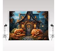 Kate Halloween Casa Encantada Castillo Fotografía Telones de Fondo 3x3m/10x10ft Bosque al Aire Libre Caída Calabaza Camino de Piedra Fondo Niños Cumpleaños Retrato Fondo Decorativo Banner Photocall
