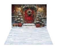 Kate Invierno Árbol de Navidad Fotografía Telón de Fondo Conjunto de habitación Puerta de Madera roja Guirnalda Decoración Navidad Escena de Nieve Fondo Estudio fotográfico(7ftx5ft&7ftx5ft)