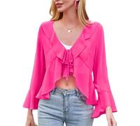 Kate Kasin Cárdigan de gasa informal de verano con cuello en V para mujer, Rosa Roja, XL