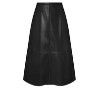 Kate Kasin Falda de cuero para mujer de cintura alta, falda de cuero sintético de PU midi, faldas línea A, falda de invierno acolchada, cálida, elegante, Negro , M