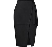 Kate Kasin Falda de tubo de ante sintético para mujer, cintura alta, por debajo de la rodilla, falda envolvente con cinturón lateral y cremallera trasera para oficina y trabajo, Negro, XXL