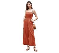 Kate Kasin Mono Bandeau Elegante Mono Largo Sin Mangas De Algodón Y Lino Con Espalda, Rojo Castaño, M