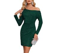 Kate Kasin Vestido de manga larga para mujer, con hombros descubiertos, para fiesta, club, cóctel, bodycon mini vestido sin tirantes, vestido corto para el tiempo libre, verde oscuro, M