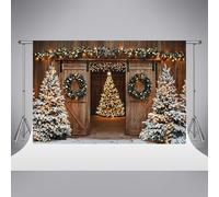 Kate Merry Christmas Wooden Barn Door Photography Fondo 6.5x6.5ft/2x2m Coronas de Naves Brillantes Decoraciones de Fiestas de la Fiesta Fuerza de Fondo Feliz Año Nuevo Estudio de decoración Props