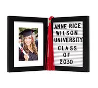 Kate & Milo - Marco de fotos con borlas de graduación, incluye 170 letras y símbolos para personalización, ideas de regalo de graduación, decoración de fiesta de graduación, espacio para fotos de
