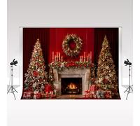 Kate Navidad Chimenea Interior Fotografía Telones de Fondo 3x2m/10x6.5ft Árbol de Navidad Corona Vela Cortinas Rojas Bebé Niño Adulto Retrato Fondo Estudio fotográfico Accesorios Decorativos