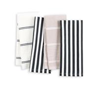 Kate Spade New York Botanical Stripe - Juego de 4 Toallas de Cocina absorbentes, 100% algodón, Color Negro/Beige, 17 x 28 Pulgadas