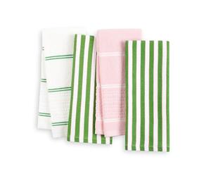 Kate Spade New York Botanical Stripe - Juego de 4 Toallas de Cocina absorbentes, 100% algodón, Verde/Rosa, 17 x 28 Pulgadas