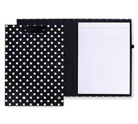 Kate Spade New York Portapapeles A4 con clip de perfil bajo, portapapeles profesional negro, incluye bloc de notas forrado, lazo para bolígrafo y bolsillo, lunares