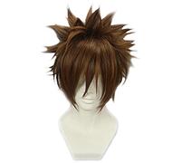 Katekyo Hitman Reborn Sawada Tsunayoshi Short Brown Mix Mullido Fibra Resistente al Calor Pelo Anime Disfraz Cosplay Peluca + Gorro de Peluca