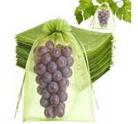 KATELUO 100 Piezas Bolsas para Uvas en Parra, 20 x 30 cm Bolsas Protectoras para Uvas, Bolsa de Protección de Frutas, Bolsas de Organza con Cordón, Protege contra Avispas, Pájaros y Otros Insectos