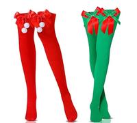 KATELUO Calcetines Hasta la Rodilla Navidad, 2pcs Calcetines Largos Niña Navidad, Calcetines Altos Navidad, Adecuado para Decoración de Disfraces Navideños, Cosplay, Puesta en Escena