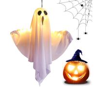 KATELUO Fantasmas Colgantes de Halloween Fantasmas Colgantes, Fantasma Halloween Decoracion con Luces, Decoración Halloween Casa Exterior, Halloween Fantasma con Luces Led para Patio, Jardín, Puerta