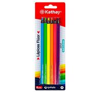 Kathay 86234399. Caja de 6 Lápices de Colores Fluor, Punta Soft, Mina 3mm, Perfectos para Subrayar
