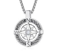 KATHLU Collar de brújula para hombres y mujeres, plata de ley 925, colgante de brújula, collar inspirador, joyería de regalo, 25mm/0.98inch, Plata esterlina, Circonia cúbica