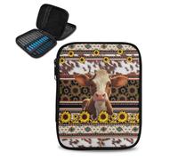 Kathyboom Bolsa organizadora de ganchillo de vaca tribal vacía con cremallera, bolsa de almacenamiento portátil de ganchillo con ranuras para llevar varias agujas de ganchillo