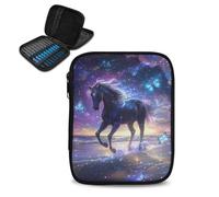 Kathyboom Estuche organizador de ganchillo vacío con diseño de caballo y mariposa, soporte para agujas circulares, ganchos de ganchillo y suministros de ganchillo