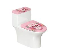 Kathyboom Funda para tapa de inodoro con diseño de calavera, color rosa, resistente a las manchas, reutilizable, mantiene el inodoro limpio, lavable a máquina