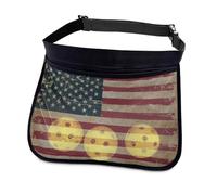 Kathyboom Soporte ajustable para pelota de tenis, bolsa de cintura para pickleball, bolsa de malla para pelotas de cadera, Retro American Flag, 34.5x27cm / 13.5x10.6in