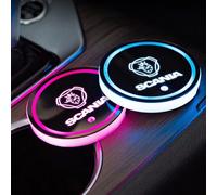 KaTiak 2 Posavasos LED para Scania K250 K280 K310 K320 K490 Serie G P S SerieX Coche Carga USB luminiscente Ambiente Interior del 7 Colores Luz Taza Almohadilla