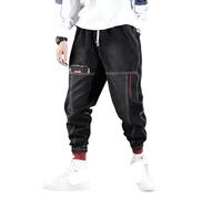 KATIAK Jeans Holgados de Hombre Graffiti Impresión Jeans Sueltos Pantalones De Tobillo con Bandas De Carga Jeans De Carga-H7107 Negro-L