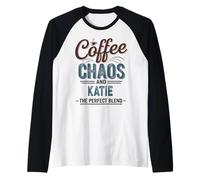Katie Personalized Cute Coffee Girls Katie Name Camiseta Manga Raglan