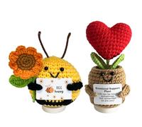 KATIMI 2 Piezas Regalos de la Suerte de la Abeja del Abrazo de Bolsillo, Planta de Apoyo Emocional, Abeja Positiva, Regalo de Amor Rojo Positivo con Base de Madera, Regalo de Aliento para Las Amigas