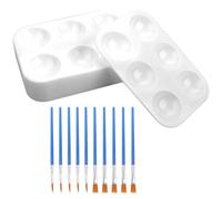 KATIMI 20 Piezas Paleta Pintura de Plástico, Paleta Acuarela con 6 Pozos, Paletas de Pintura Rectangular con 10 Pinceles, Paleta de Pintura para Pintura al Óleo Acuarela Acrílico (8.5 × 12 cm)