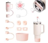 KATIMI 9 Piezas Accesorios para Stanley Cup, Incluye 6 Tapones de Silicona a Prueba de Fugas, 2 Fundas para Pajitas de 9-10 mm, 1 Funda de Silicona Rosa, Accesorios para Vaso Stanley