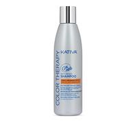 KATIVA Color Therapy Anti-Brass| Champú Matizador 250 ml | Champú Azul Efecto Anti-Anaranjado | Karité, Coco y Cítricos | Sin Sal, Sulfatos Ni Parabenos | Cabello Castaño Claro o Rubio Oscuro