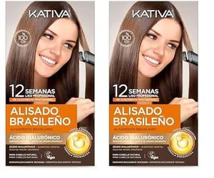 Kativa Kit Alisado Brasileño Con Champú Post Alisado - Tratamiento Profesional En Casa - Hasta 12 Semanas de Duración - Keratina (Paquete de 2)