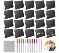 KATLINNA 20 Piezas Mini Pizarras 10x7,5cm Pizarras Pequeñas en Forma de L con 12 Marcadores de Tiza, Mini Pizarra Borrable para Escribir Fácilmente para Precios, Hosteleria, Buffets, Bodas, Fiestas
