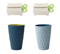 KATLKIU 2 Piezas Vaso Cepillo de Dientes Vaso Cepillo de Dientes bañ,Vasos para enjuagar la Boca Taza de plástico Apto para Adultos Adolescentes,sin Olor PP+TPR 400ml,2 exprimidor Pasta de Dientes