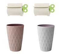 KATLKIU 2 Piezas Vaso Cepillo de Dientes Vaso Cepillo de Dientes bañ,Vasos para enjuagar la Boca Taza de plástico Apto para Adultos Adolescentes,sin Olor PP+TPR 400ml,2 exprimidor Pasta de Dientes