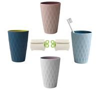 KATLKIU 4 Piezas Vaso Cepillo de Dientes Vaso Cepillo de Dientes bañ,Vasos para enjuagar la Boca Taza de plástico Apto para Adultos Adolescentes,sin Olor PP+TPR 400ml,2 exprimidor Pasta de Dientes