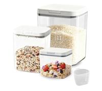 KATLKIU Contenedores Herméticos 11L + 5,5L + 1,2L - BPA Free, Transparentes & Apilables con Vaso Medidor - Set Grande para Arroz, Harina, Cereales, Pasta y Pienso - Organización de Cocina & Despensa