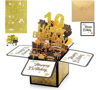 KATLKIU Tarjeta de Cumpleaños 3D Pop Up Dorada con Números, Estrellas y Sobre - Tarjeta de Felicitación Elegante para Mujer y Hombre