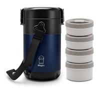 KATLKIU Termo para Comida Caliente 2.6L, con 4 Compartimentos Separados, Fiambrera Térmica para Comida Caliente, Con Cubiertos y Bolsa Térmica, Ideal para Trabajo, Estudiantes y Trabajadores(Azul)