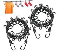 Katmerio 2 Pcs Cuerda Tender Ropa Exterior, Ajustables,tendedero retráctil para Viajes, Tendedero portátil con 12 Pinzas para la Ropa, Accesorios de Camping al Aire Libre (Negro)