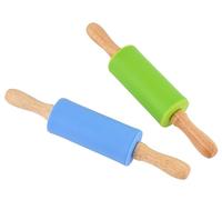 katmerio 2Pcs Rodillo De Amasar, Mini Rodillo de Silicona con Manija de Madera de Superficie Antiadherente, Protección Ambiental no Tóxica , Adecuado para Niños y Adultos - 25×5cm(Verde y azul)