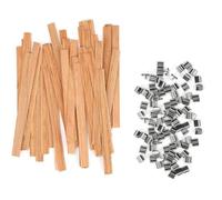 katmerio 50 mechas para velas de madera con 50 soportes de hierro, mechas de madera naturales ecológicas sin humo, para la fabricación de velas, 13 x 130 mm