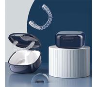 katmerio Caja de dentaduras con colador, caja de prótesis a prueba de fugas, recipiente portátil para dientes falsos, recipiente higiénico para dentaduras postizas para el almacenamiento (negro)