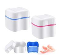 katmerio Dentures Case,2 Set Caja de baño de dentadura dental, juego de limpieza de dentaduras, caja de retención dental, contenedor de remojo,caja de dentadura para almacena