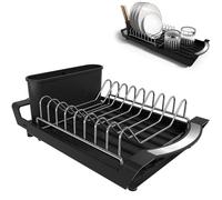 katmerio Escurreplatos de acero inoxidable, escurreplatos compacto extensible con escurridor de cubiertos, soporte para cubiertos, escurridor de platos de cocina, 29 x 20 cm, negro
