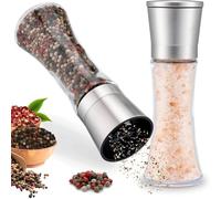 katmerio Juego de 2 molinillos de sal y pimienta, pimienta y sal, molinillo de especias con mecanismo de cerámica ajustable, molinillo de especias de acero inoxidable para especias, pimienta, sal y