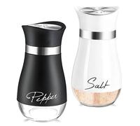 katmerio Juego de 2 saleros y pimenteros, base de cristal de 120 ml, pequeño, con tapa de acero inoxidable, accesorios de cocina para casa, cocina, restaurante, mesa de comedor (negro, blanco)